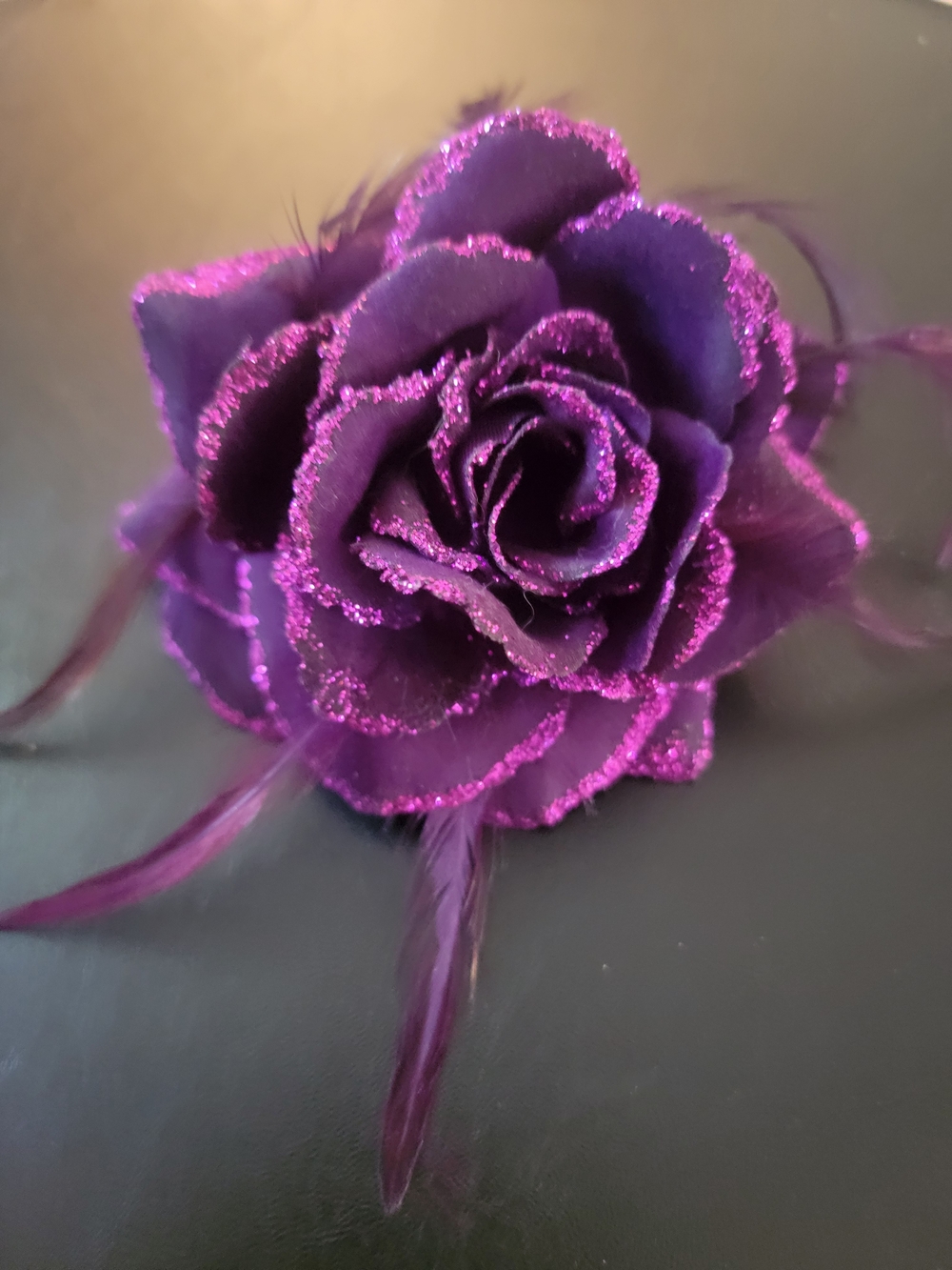 Purple Glitter Rose Hair Pony Tail Holder Women Accessories